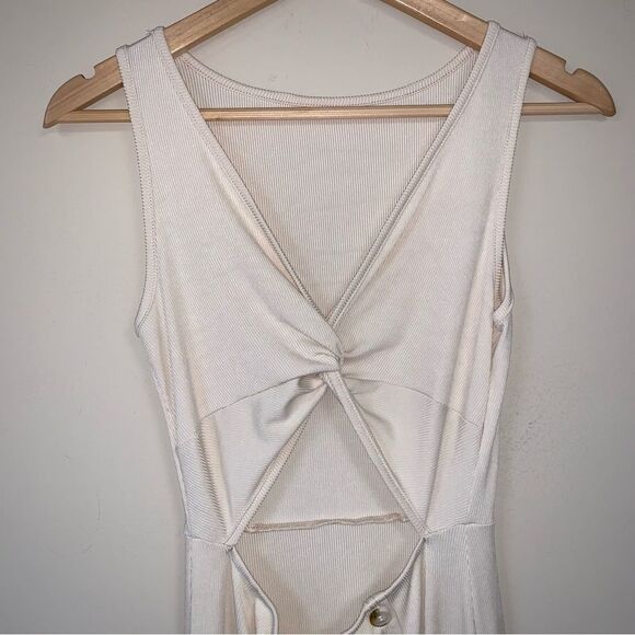 Sexy Bodycon Dress Women’s Medium Off White Cream Maxi Side Slit Buttons Summer - Picture 6 of 13